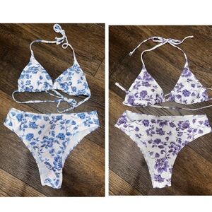 SHEIN Floral Bikini Sets in Blue and Purple Womens Small